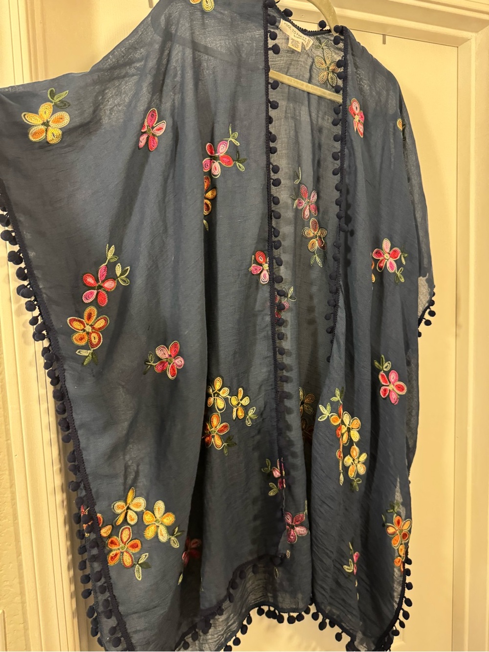 Subtle Luxury Navy Blue Embroidered Pool to Party Cover-Up - Picture 5 of 8